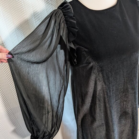 Molly Bracken Black Velvet Dress Sheer Puff Sleeves Size XS - S Whimsigoth - Picture 6 of 14